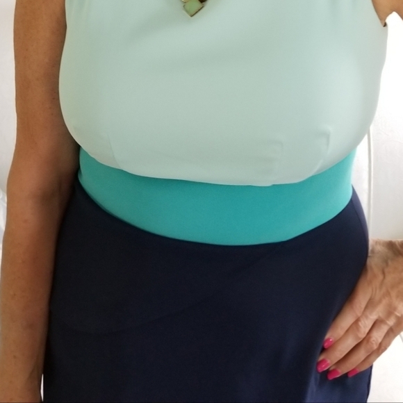Connected Apparel Cassie Sleeveless Dress; Colorblock: Mint/Aqua/Navy; Size 6 - Picture 3 of 9